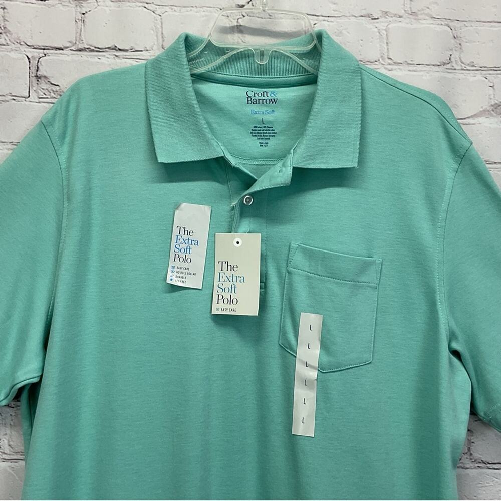 Croft & Barrow Polo Shirt Men's Size L Mint Green Spring Golf Athleisure Travel - Picture 3 of 5